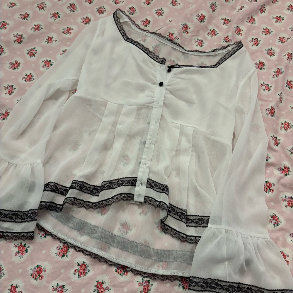 Elegant White Blouse with Black Trim